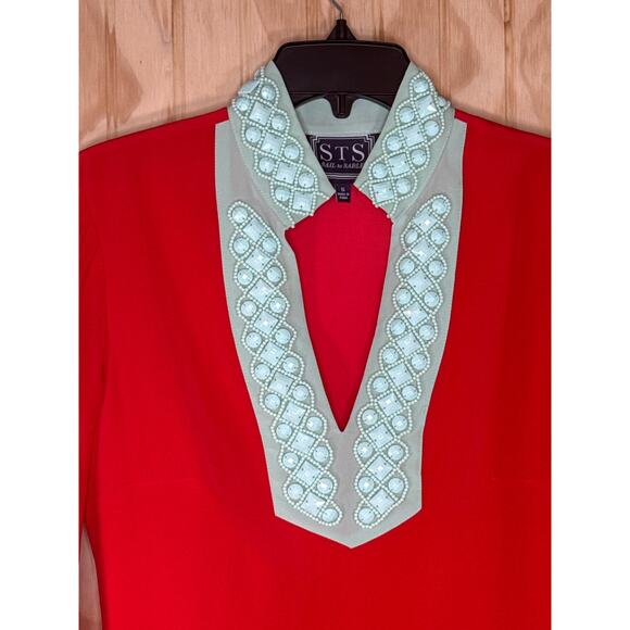 Sail to Sable Silk Beaded Sequin Neck Shift Dress Reddish Orange Rust Size Small - Picture 3 of 5